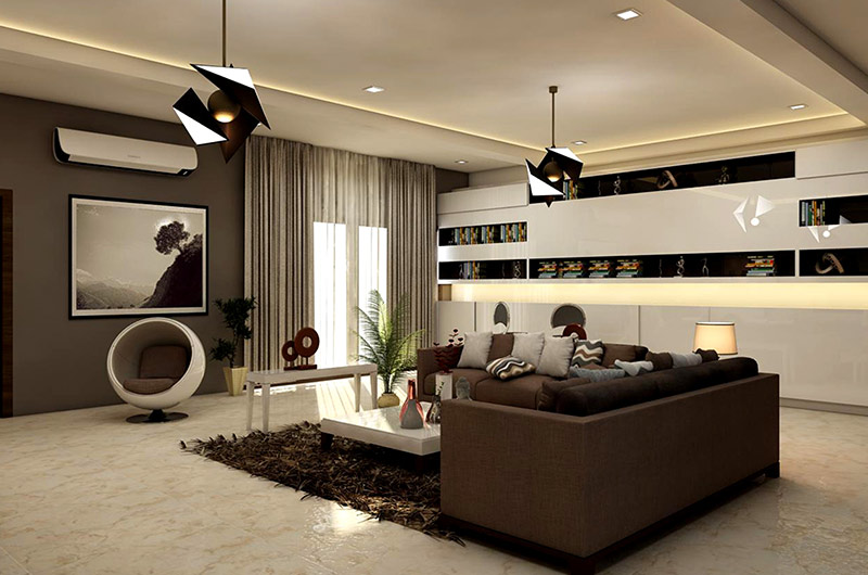 modern living room with a large sectional