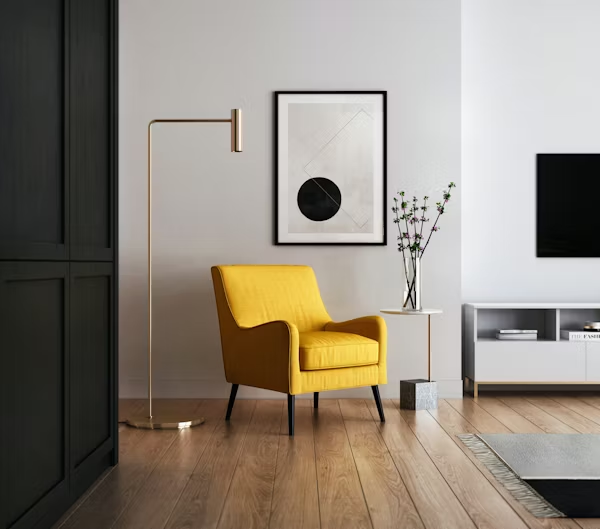 Yellow chair the corner of a room